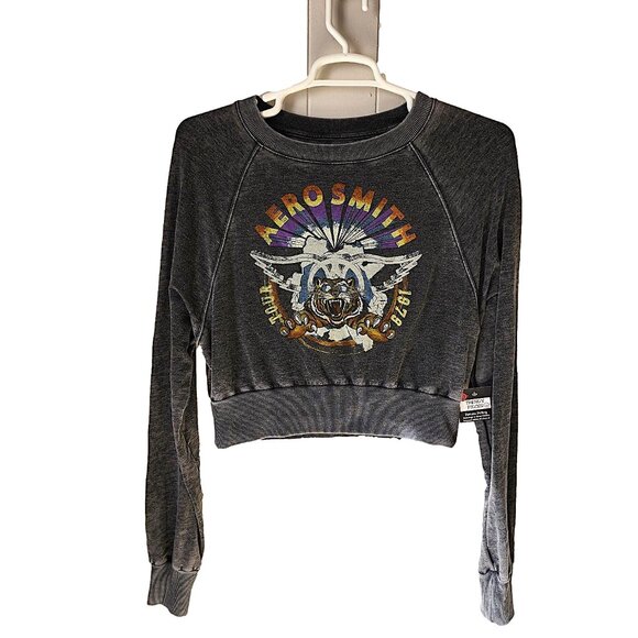 Recycled Karma Aerosmith Shorty Sweatshirt - NWT Faded Black - Size Small - Picture 1 of 5